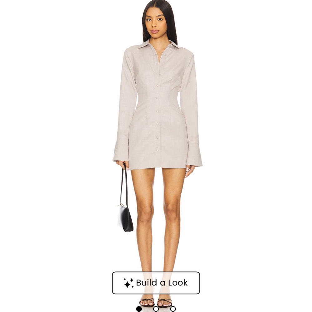 Chic Beige Long Sleeve Collared Belina Dress